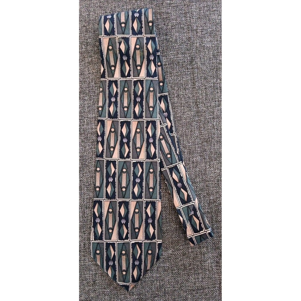 Tie 70s 80s 90s Y2K New Vintage Stock Torriani Black Beige Green 4 Wide 58 Long